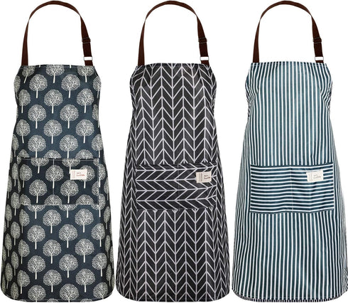 SATINIOR 3 Pieces Adjustable Bib Apron with Pockets Women Waterproof Cooking Aprons Men Chef Adults Baking Cleaning...